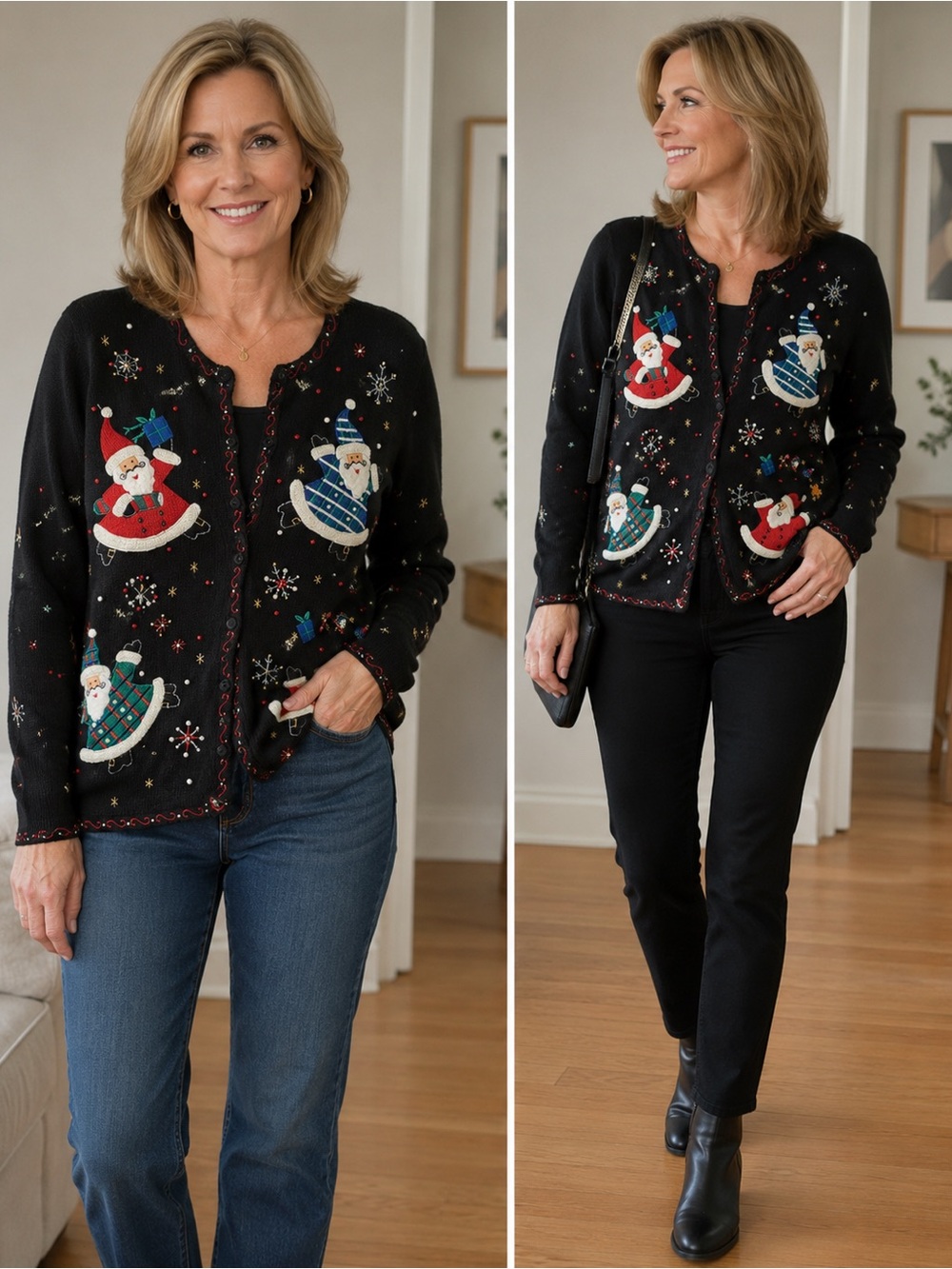 Vintage Designers Studio Originals Christmas Skating Santa Beaded Sweater
